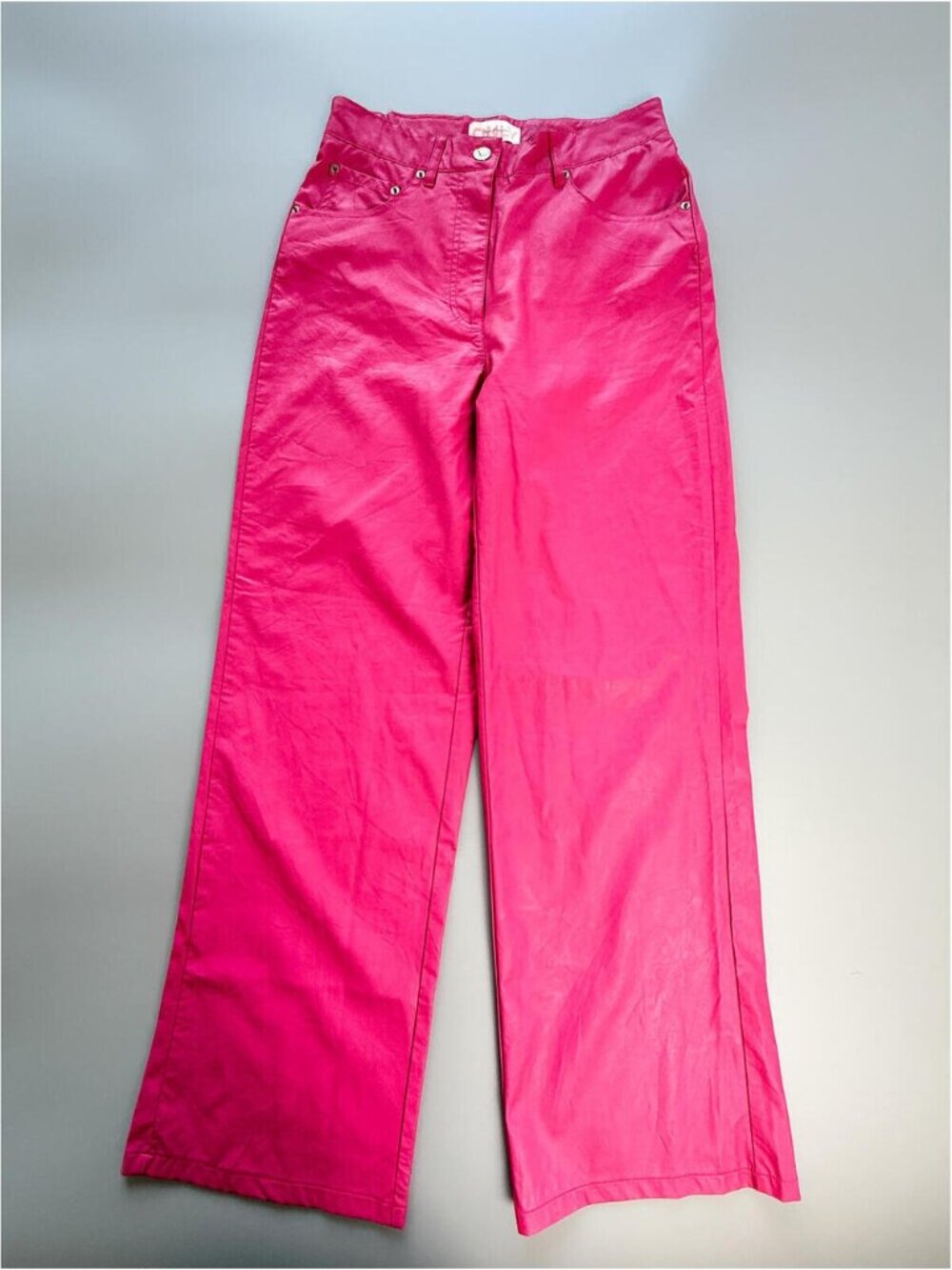 Hot Pink Faux Leather Pants, Y2K Wide Leg Pants, Barbiecore Trousers, High Waist